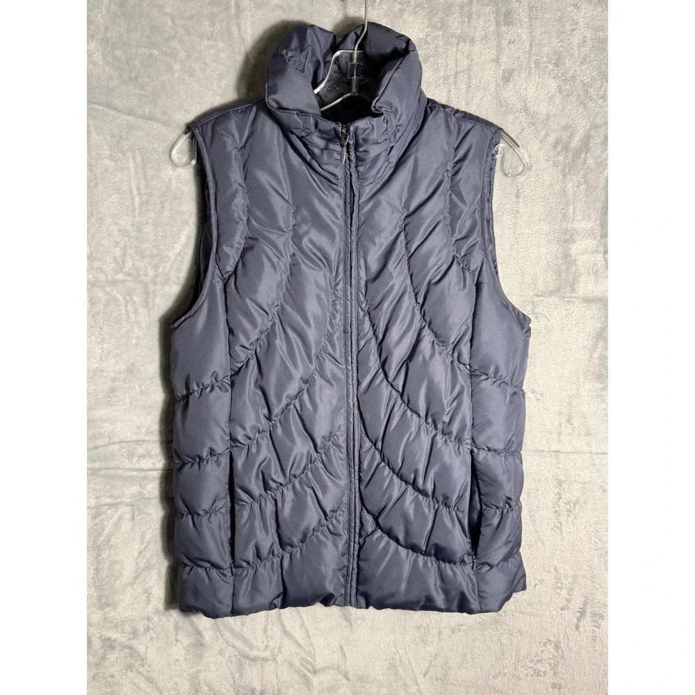 Nine West Separates Down Puffer Vest Blue‎ Quilted Full Zip Medium